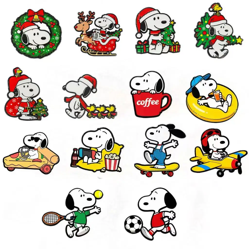 6/8/9/10/11/12/14Pcs Snoopy Enamel Pins Set Cute Cartoon White Dog Brooches Lapel Badges for Backpack Creative Gift for Friends