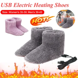 USB Electric Heating Shoes Men Women Winter Warm Snow Boots Electric Slippers Comfortable Plush Shoes Foot Warmer House Shoes