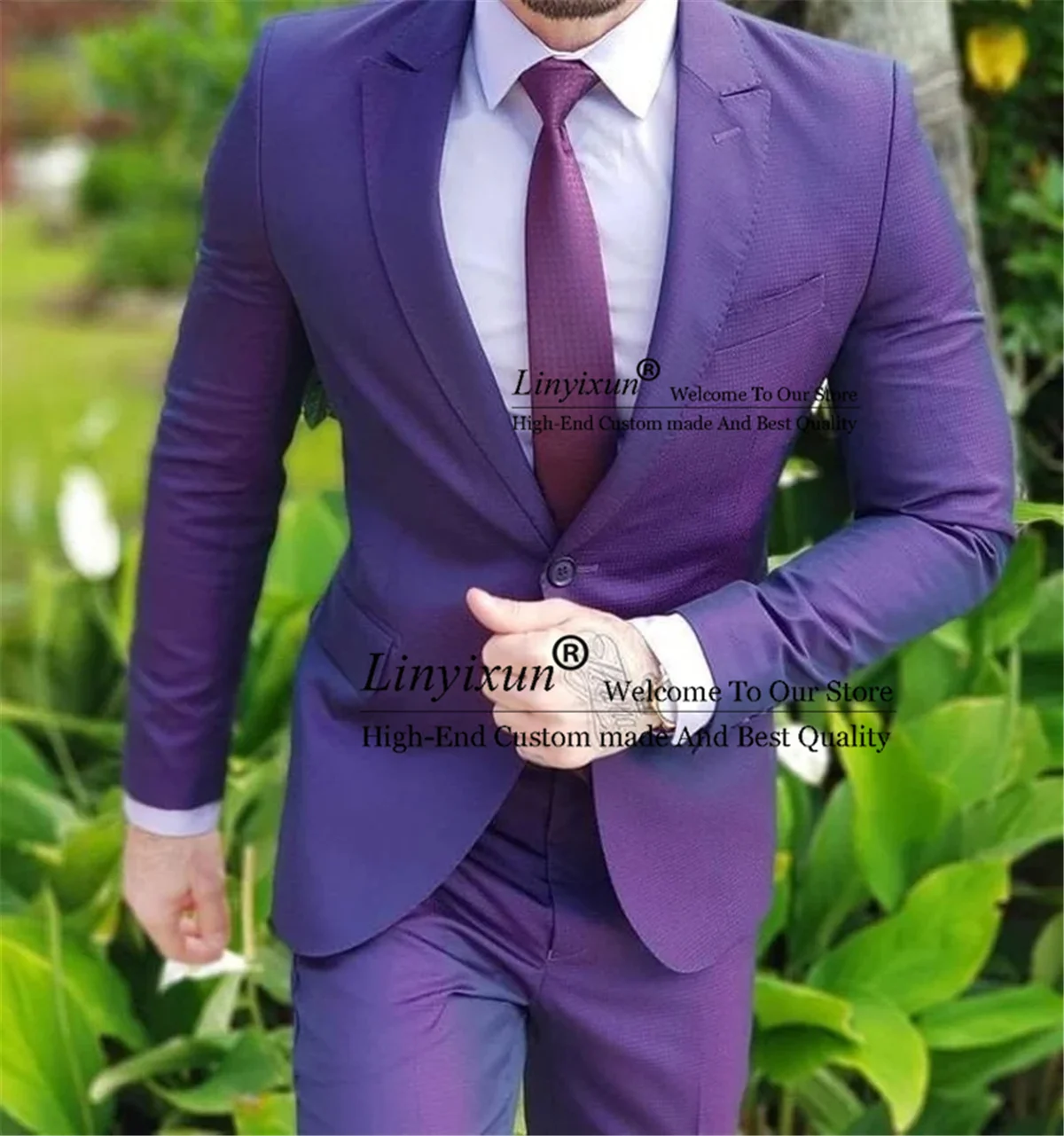 

Fashion Purple Mens Suits Wedding Groom Tuxedo Slim Fit 2 Pieces Party Prom Blazer Banquet Coat Terno Masculino Jacket+Pant