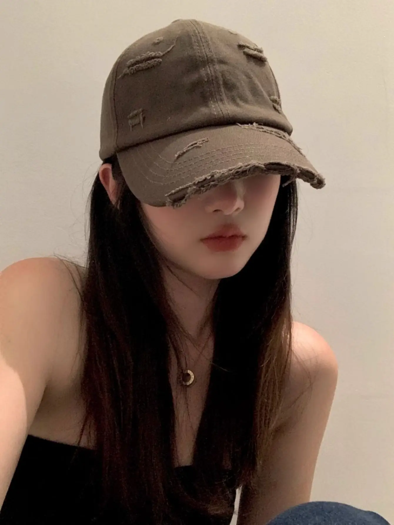 Baseball Cap WOMEN\'S New Spring and Summer Hip-hop Versatile Soft Top Curved Eaves Retro Personality Distressed Duck Tongue Cap