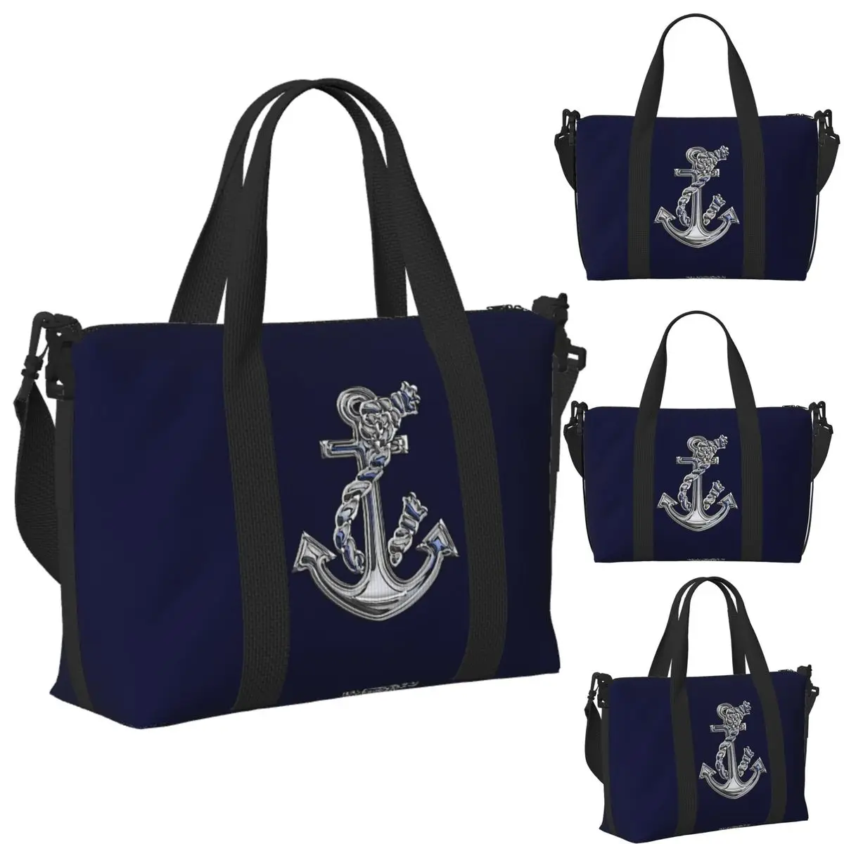 

Chrome Style Nautical Rope Anchor Applique Beach Travel Bag Large Capacity Tote Bags for Gym Women Shopping Duffle Shoulder Bag