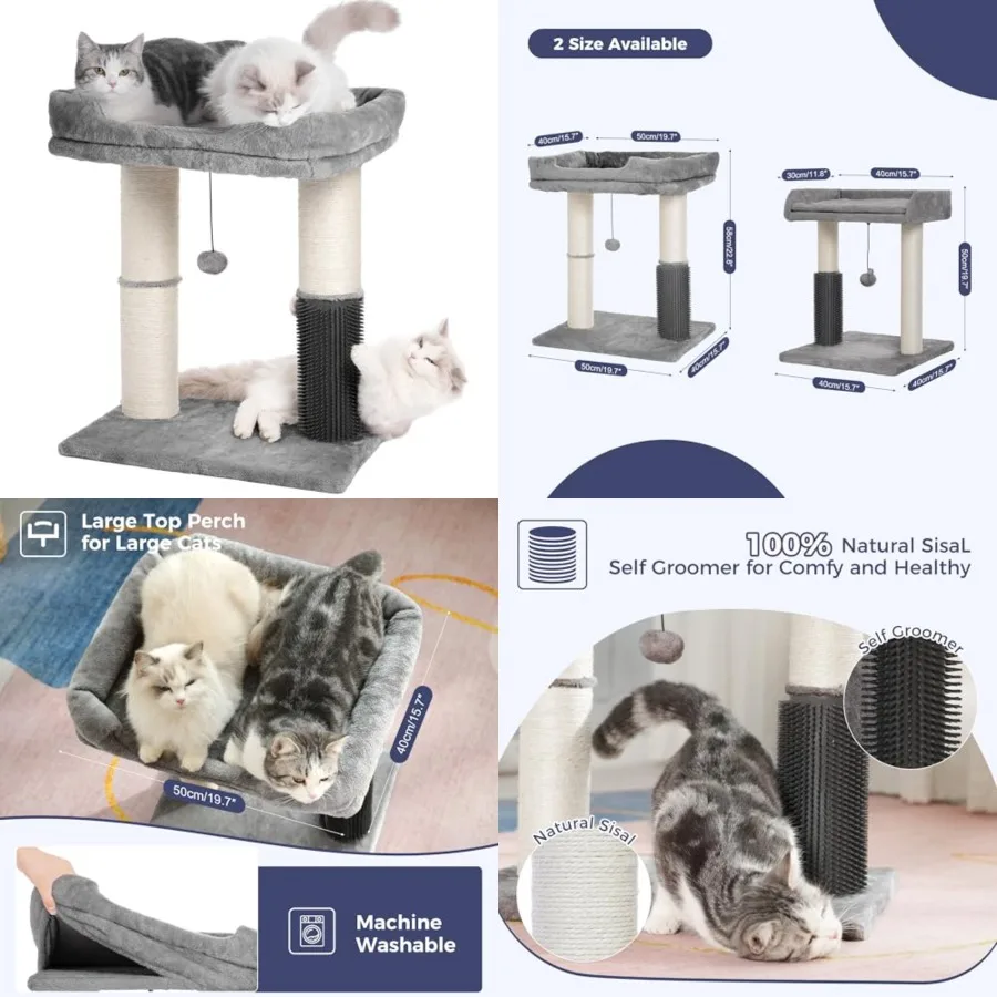 

Cat Tree Tower for Large Cats Cat Scratching Post with 20x15.7"Wide Top Bed, Self Groomer, Thick Scratch Post [Dia=4.5"] and Da