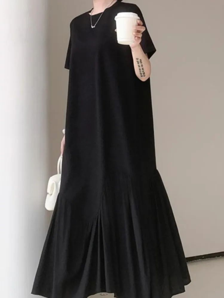 Oversize zomer zwart T-shirt jurk vrouwen hete verkoop van het seizoen nieuwe Franse losse lange dames jurken buik afslanken vestidos