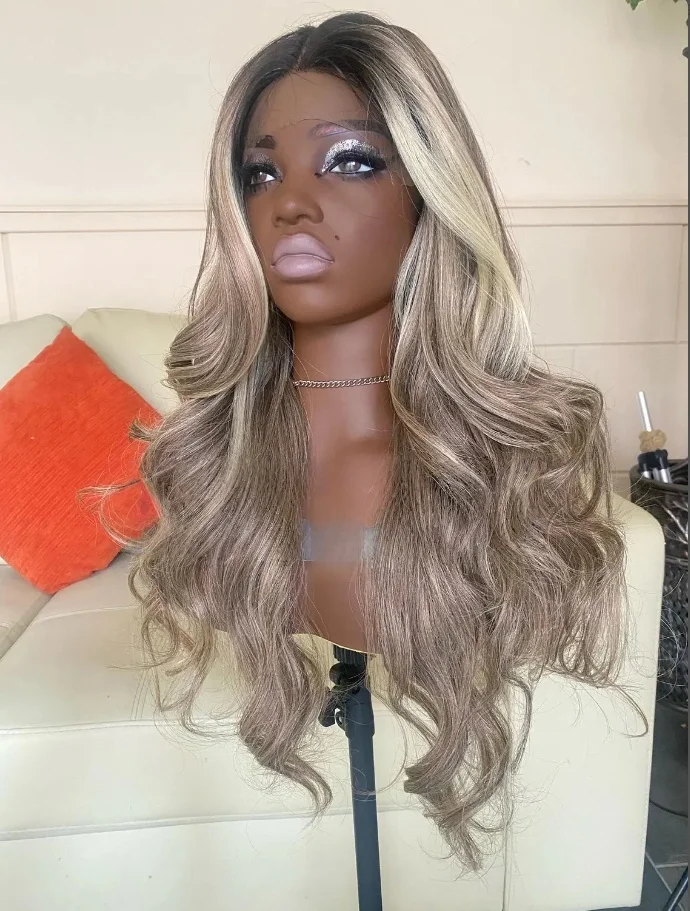 طويل الجسم موجة الباروكات الإناث تسليط الضوء على البلاتين شقراء الاصطناعية الدانتيل فرونتا الباروكات قبل قطعها عالية الجودة الباروكات أعلى بيع الاستخدام اليومي #2