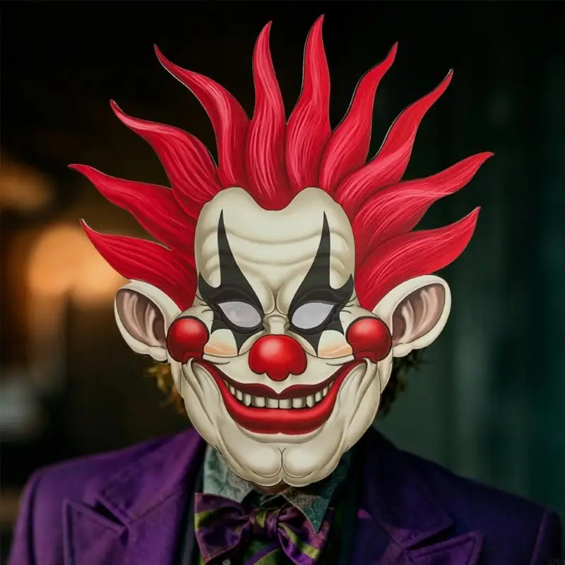 270D Plastic Clown Masker met Rode Neus Realistische Pruik Maskerade Masker Feestmasker Cosplay Masker voor Carnaval Halloween