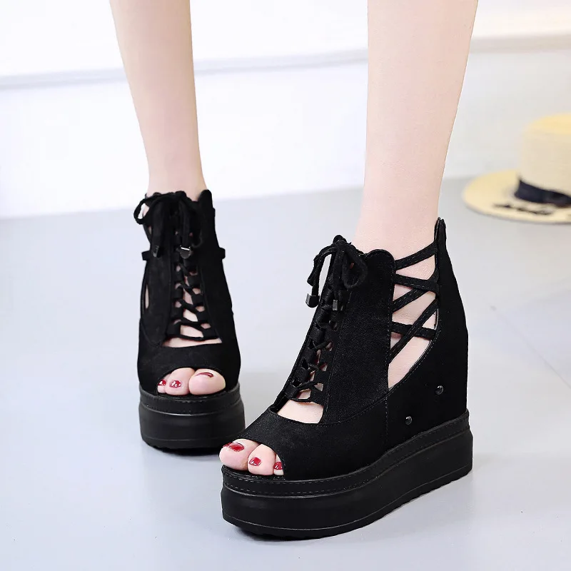 Summer Inner Height Women\'s Sandals 12cm Super High-heeled Wedge Heels Platform Roman Shoes New Fashion High Heel Platform Pumps