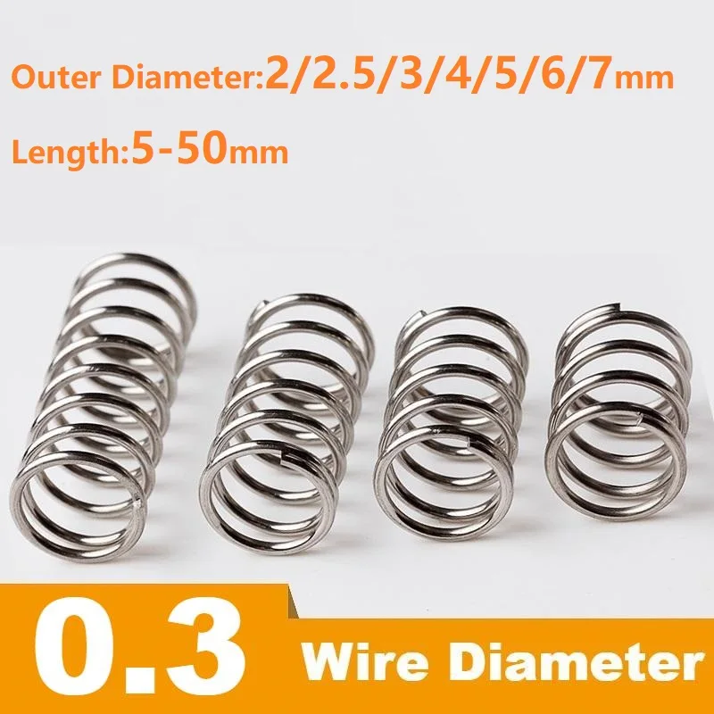 

304 stainless steel compression spring, Micro spring,Wire Dia 0.3mm,Outer Dia2/2.5/3/4/5/6/7mm,Length5/10/15/20/25/30/40/50mm.