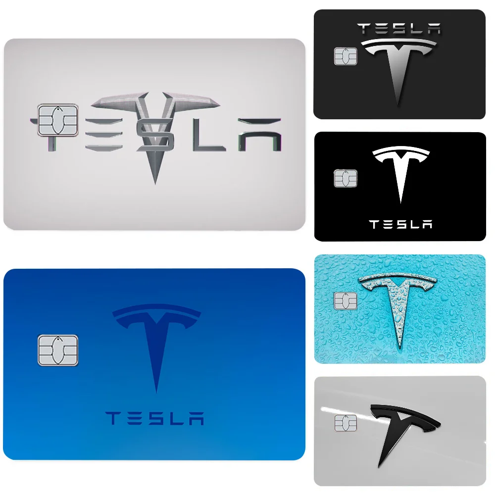 Sport Car T-Teslas Stickers 4pcs PVC Card Skin Stickers for Bank Card Bus Metro Card Case Decorate Gift