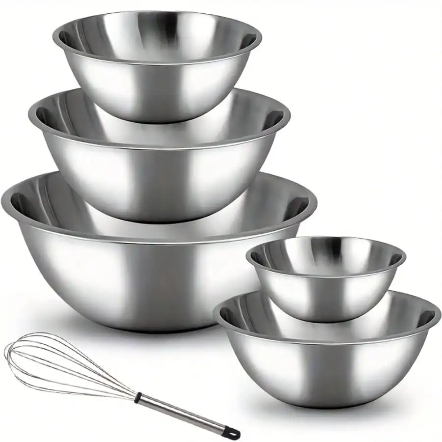 5 Pcs Stainless Steel Mixing Bowls, 201Stainless Steel Mixing Bowl Set - Easy To Clean, Nesting Bowls For Space Saving Storage, Great For Cooking, Baking, Prepping,Christmas Gifts