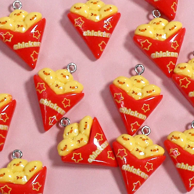 

10PCS Cartoon Popcorn Chicken Resin Charms Cute Food Decor Pendant Accessory DIY Charm for Earring Keychains Jewelry Make