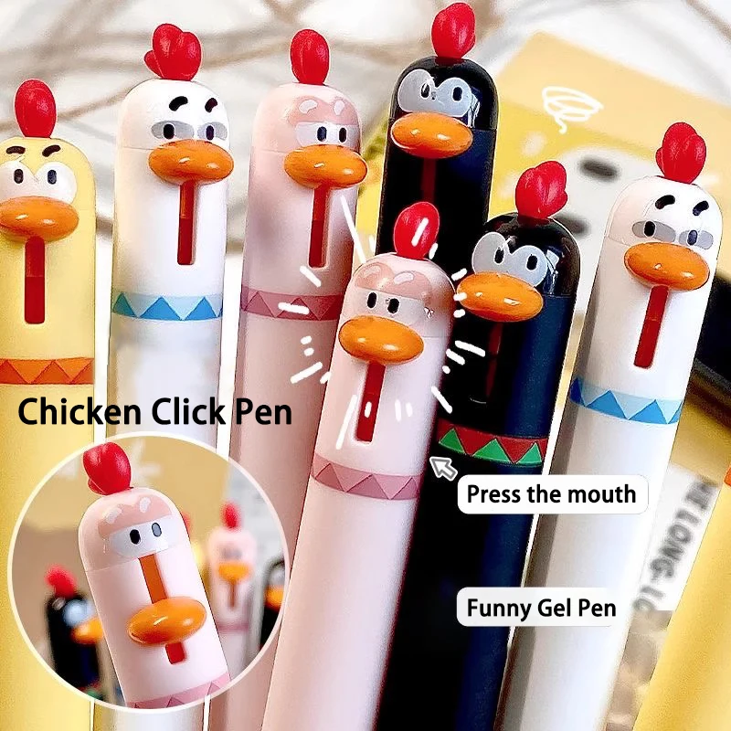 Back To School Funny Gel Pen Chicken Click Pen Stress Relief Toy 0.5mm Fast-Drying Ink for School Office Cute Korean Stationery