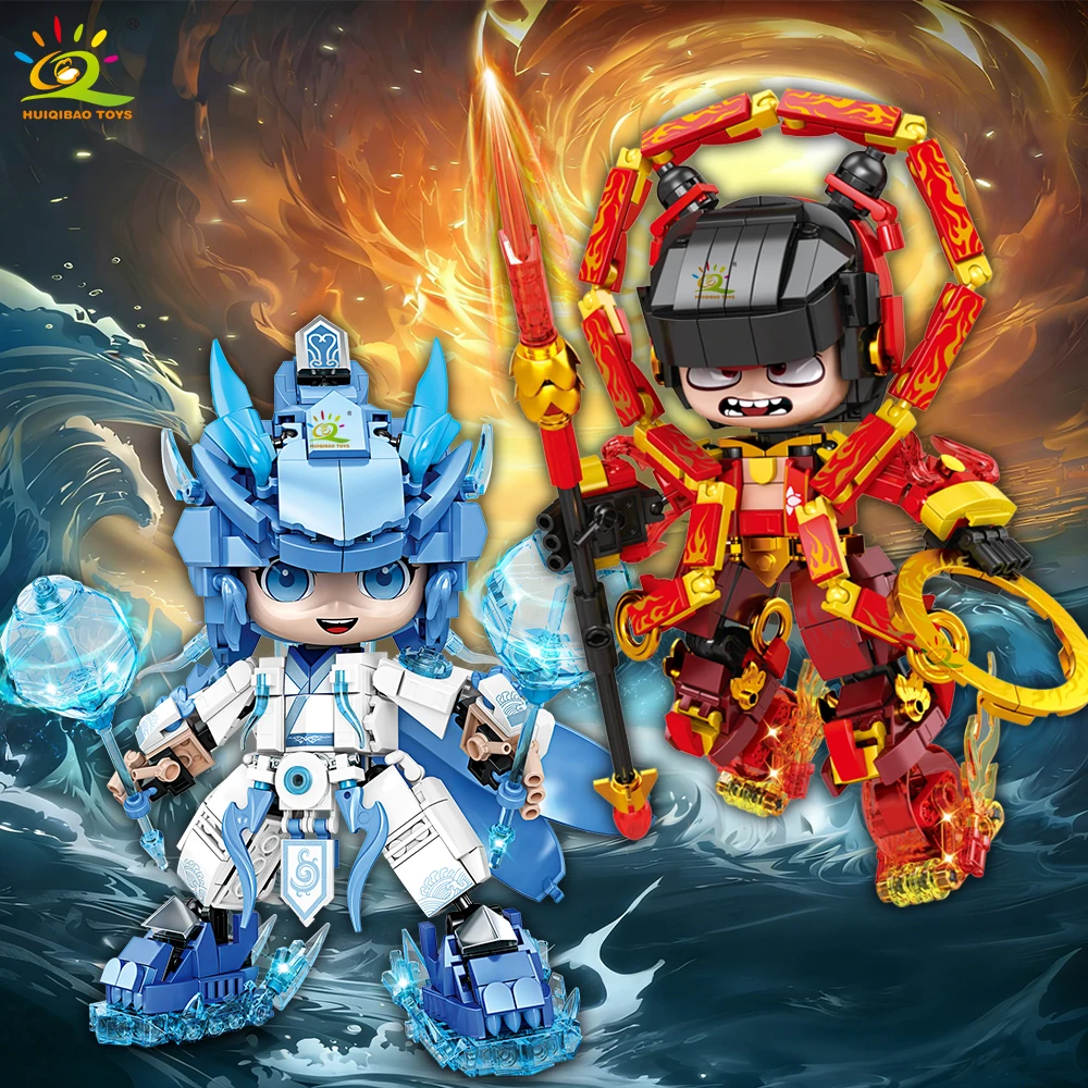 HUIQIBAO Nezha Figuren Krieger-Mech Roboter Bausteine MOC Actionfigur Bausteine Kinder Stadt Konstruktion Ausstellungsmodelle