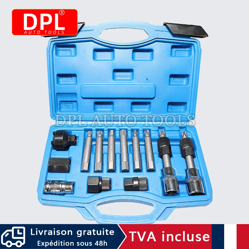 Ensemble d'outils automobiles pour moteur de retrait de poulie de roue libre d'alternateur, 13 pièces, pour Mercedes Benz BMW