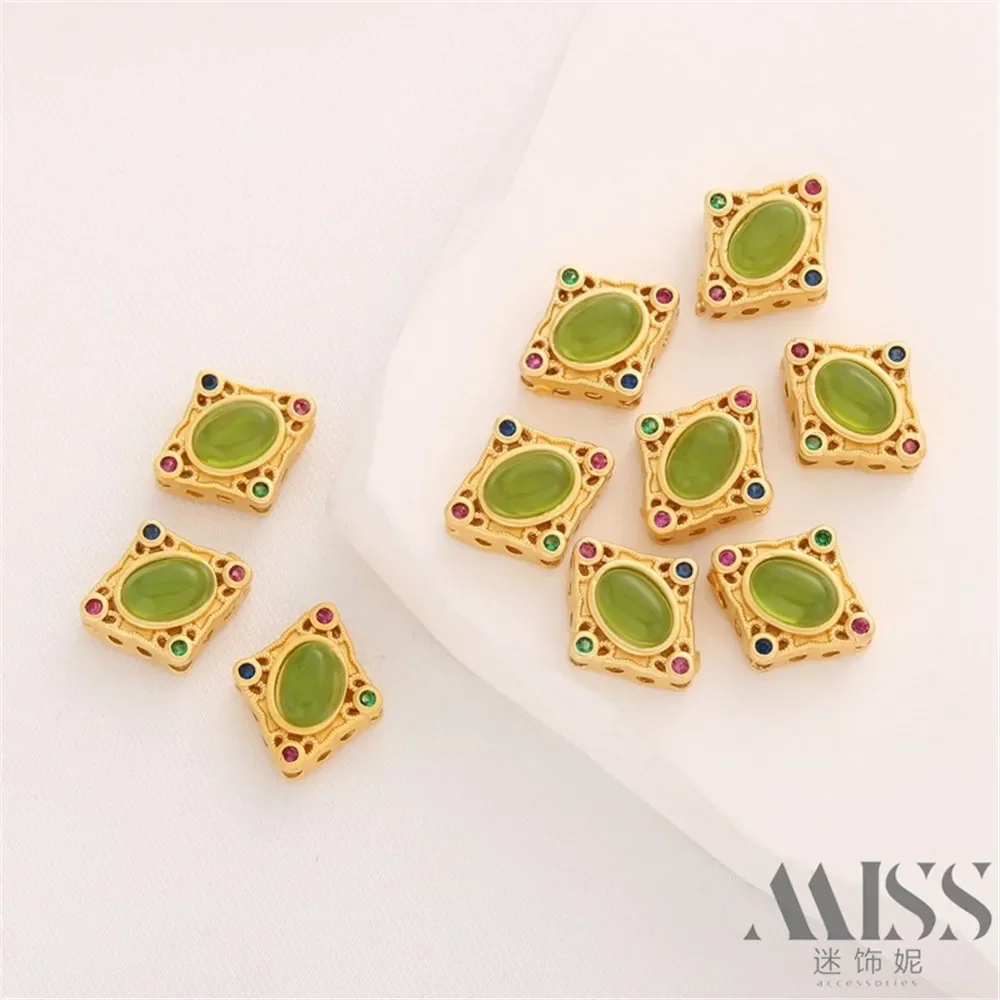 

18K Gold Bag Color Matte Gold Ancient Gold Inlaid with Jade String Holes Bead-separated DIY Bracelet Necklace Jewelry Accessorie