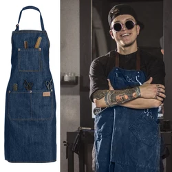1-3PCS Household Denim Apron Oil-proof Can Wipe Hands Kitchen Cooking Men Women Adult With Tool Pocket Fashion Coffee Over Apron