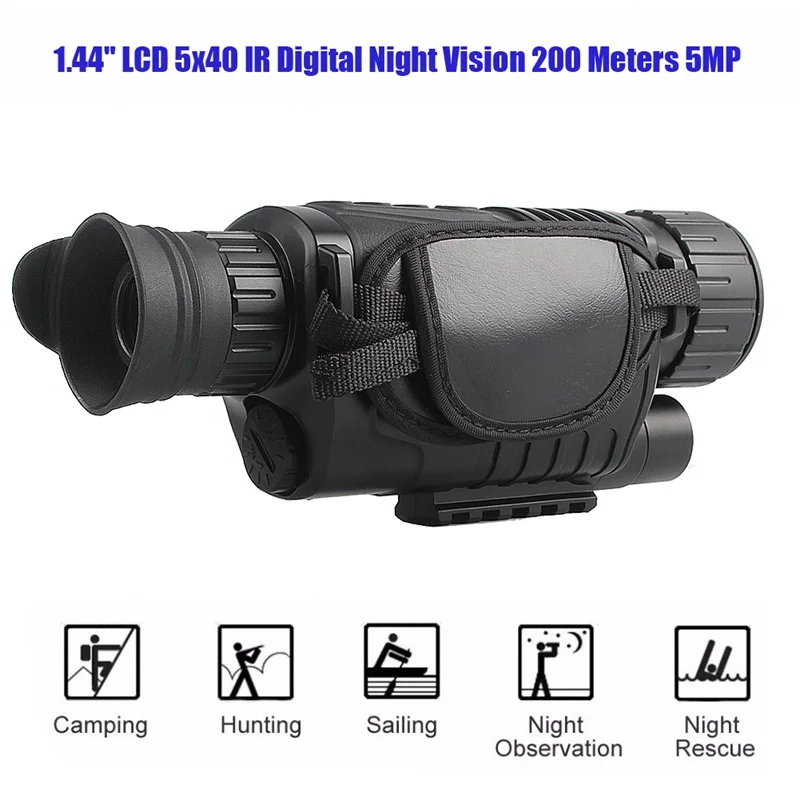 Infrared IR Digital Night Vision Hunting Optics Monocular Scope,5x40, 200 Meters, 5X 5MP, Hiking, Fishing, CS Camera Video