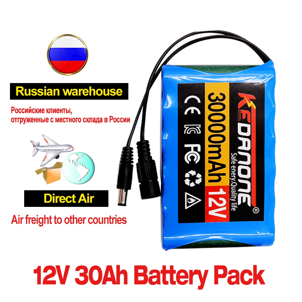 Air Shipping Rechargeable Battery 12V 30000mah Lithium Battery Pack Capacity DC 12.6V 30Ah CCTV Camera Monitor with Charger