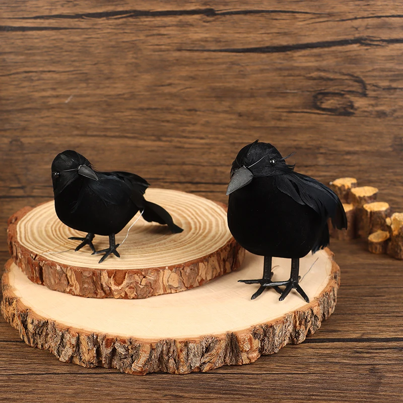 Pájaro falso de simulación pequeño para decoración del hogar, modelo de cuervo negro, adorno de Halloween realista, Animal espeluznante, 1 unidad