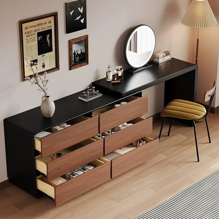 

Modern Walnut Wood Makeup Vanities Integrated Storage Drawers Office Makeup Storage Dressing Table Vestidores Home Furniture