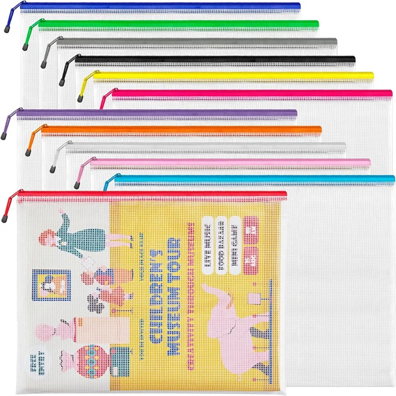 

Reliablea3 (16.9X12.4 In) Mesh Zipper Pouch,12 Colors Extra Large Zipper Bags,Waterproof File Pouches For Office Supplies