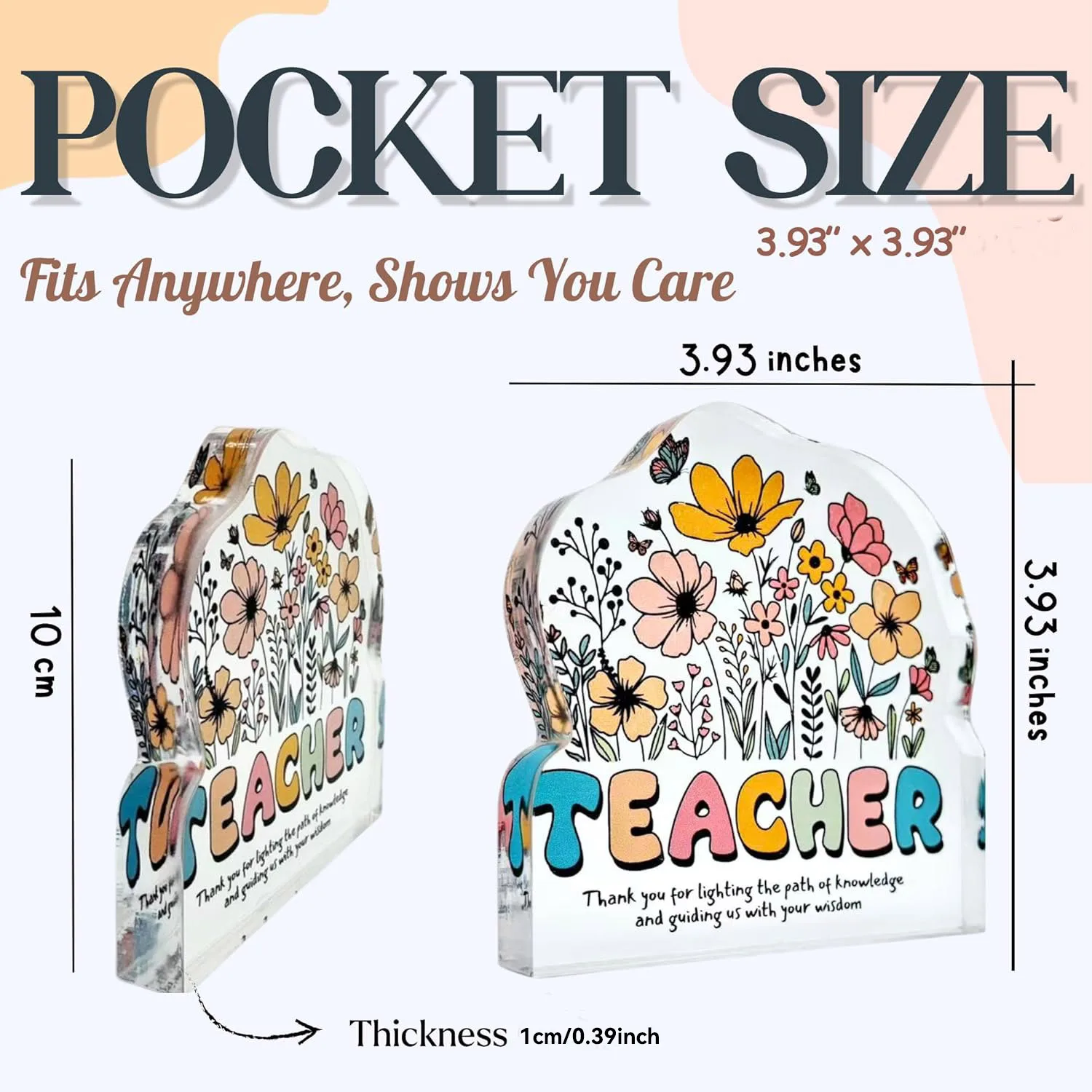 Floral 2D Flat Acrylic Plaque for Teacher, Wildflower Butterfly Printed Desktop Ornament, Inspirational Thank‑You Quote Decor