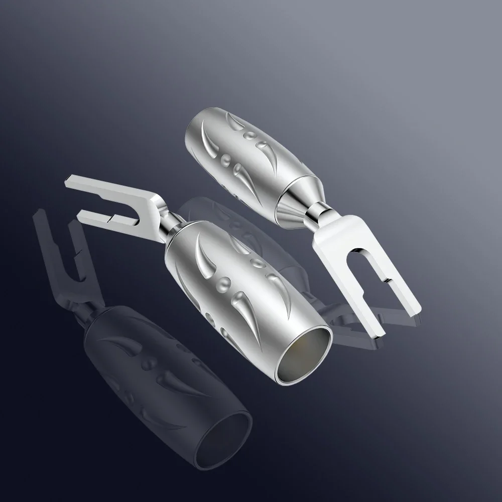 Viborg VS701R Pure Red Copper Spade Plug Rhodium Plated Spade Fork Plug Screw Locking Banana Connector 4PCS