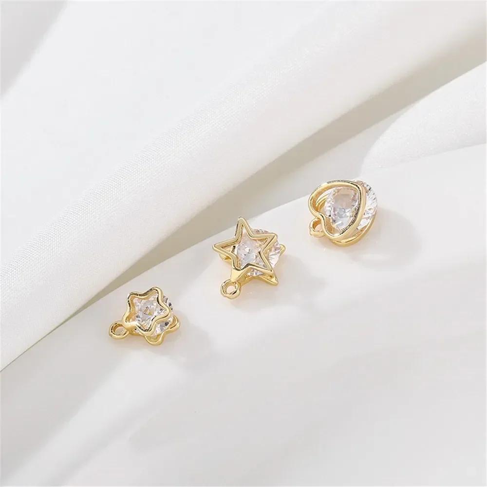 14K Gold-plated Zirconia Heart Five Pointed Star Pendant DIY Handmade Bracelet Necklace Jewelry Material Accessories L387