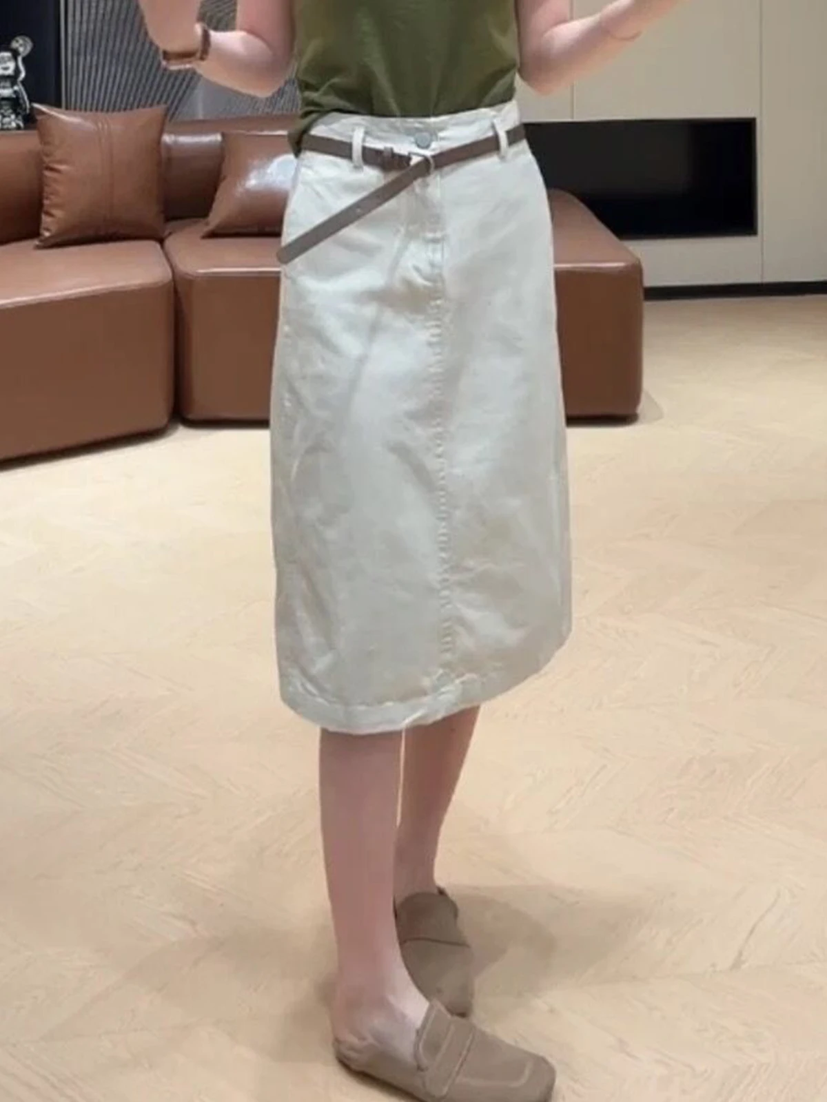 

Summer Simple Elegance Front Slit Design High Waist Loose Women's Skirt Casual Style High Waist Straight Cut Loose Fit Skirt