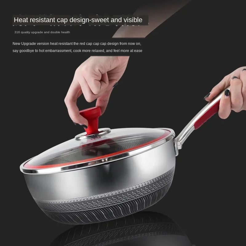 316 stainless steel household  Small wok non-stick cookware Frying steaming and multipurpose auxiliary food pot cookware wok pan