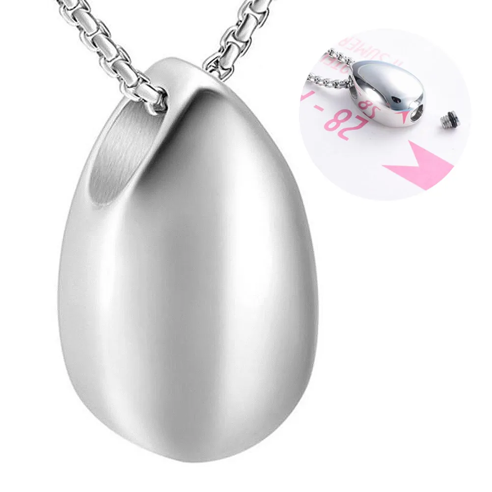Stainless Steel Water Drop Urn Pendant Openable Memorial Jewelry Keepsake for Loved One Pet Ashes Sand Travel Wear Display Gift