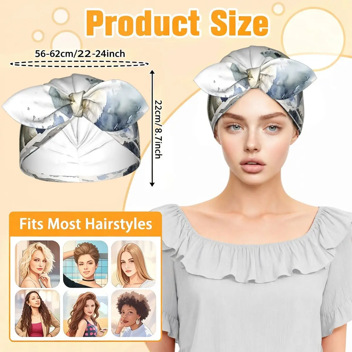 Watercolor Standing In The Snow Polar Bear Sleep Bonnet Double Layer Adjustable Bow Reversible Hair Cap for Curly Braids Hair