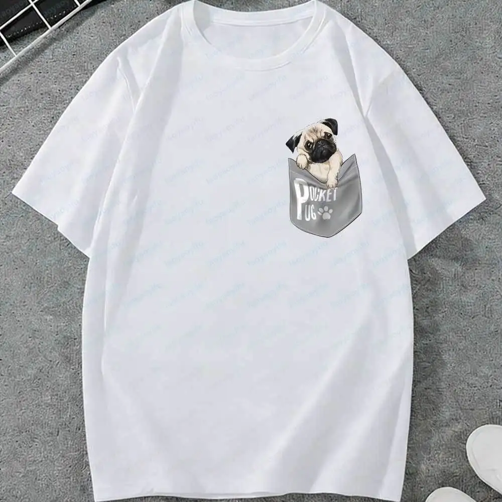 Pocket Pug Dog T-Shirt Men Cute Print Graphic Tees Casual Short Sleeve Cotton Tops Funny Pet Lover Gift Shirts Graphic T Shirts