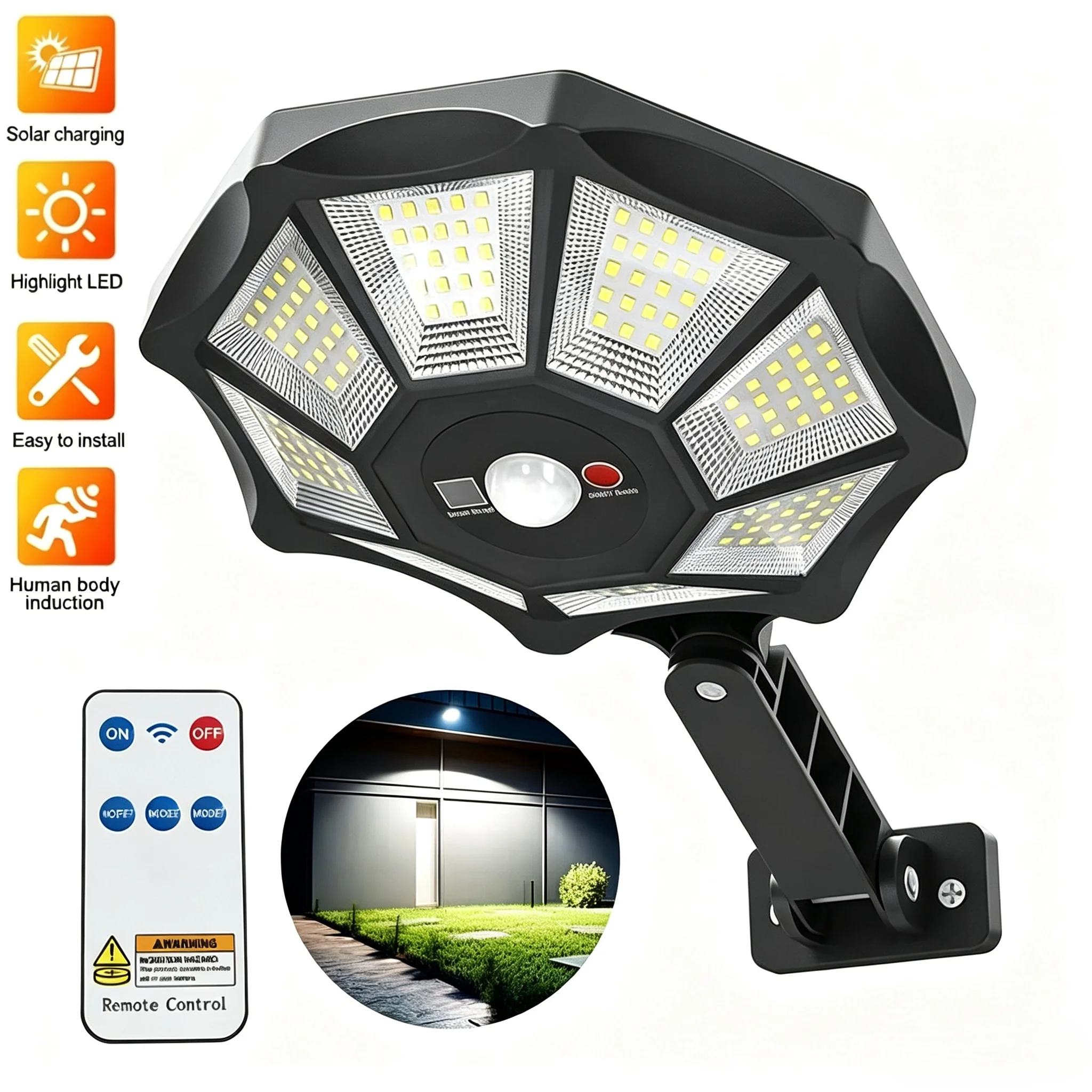 8000W/3000W  Solar LED Wall Light Outdoor PIR Motion Sensor Solar Lamp IP65 Waterproof Garden Courtyard Garage Street Light
