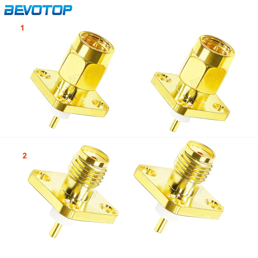 

2Pcs/Lot SMA Panel Mount Connector SMA Male Plug 4 Holes Flange Chassis Solder Coax Adapter SMA Female Jack PCB Converter 50 Ohm