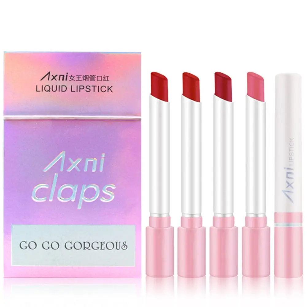 Sexy Cigarette Lipstick Set para mulheres, duradouro, fumaça, forma de lábios, batons de tubo, umidade, fosco, impermeável, Cosm, H7C8, 4 cores por conjunto