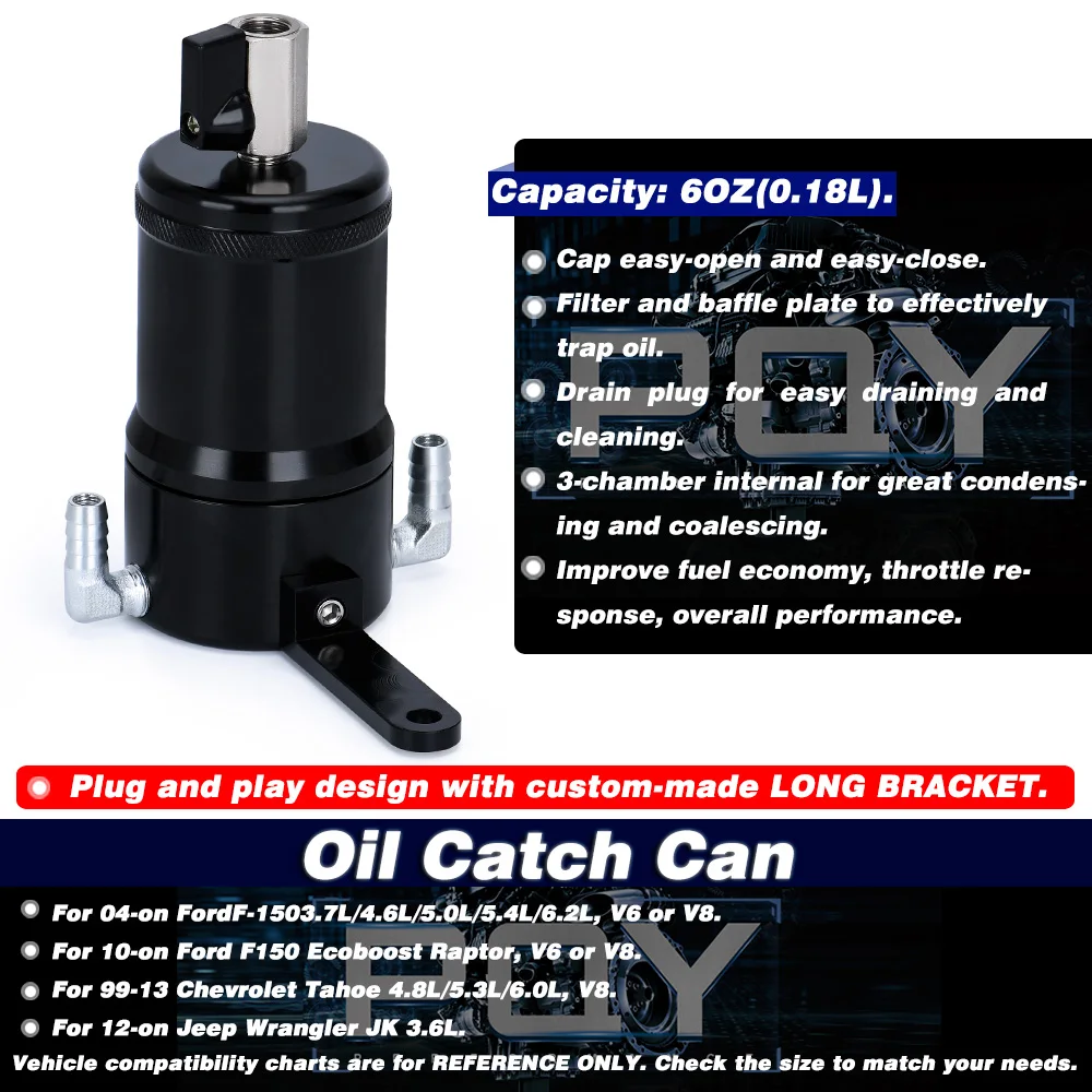 Aluminum Billet Oil Catch Can With Baffle Plate For 04-on Ford F-150 3.7L 4.6L 5.0L 5.4L 6.2L WX-OTK01