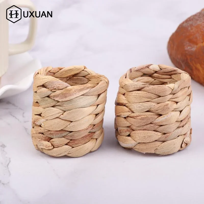6pcs Rural Style Napkin Rings Natural Straw Corn Husk Water Hyacinth Grass Bamboo Rattan Buckle Table Cloth Holder Eco-friendly
