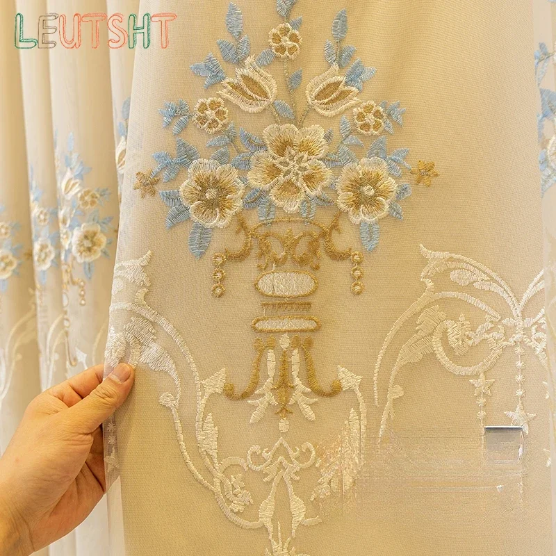 Custom Size High Shading Curtains for Bedroom Double-layer Embroidered Tulle Integrated Living Room Wedding Decoration Curtain