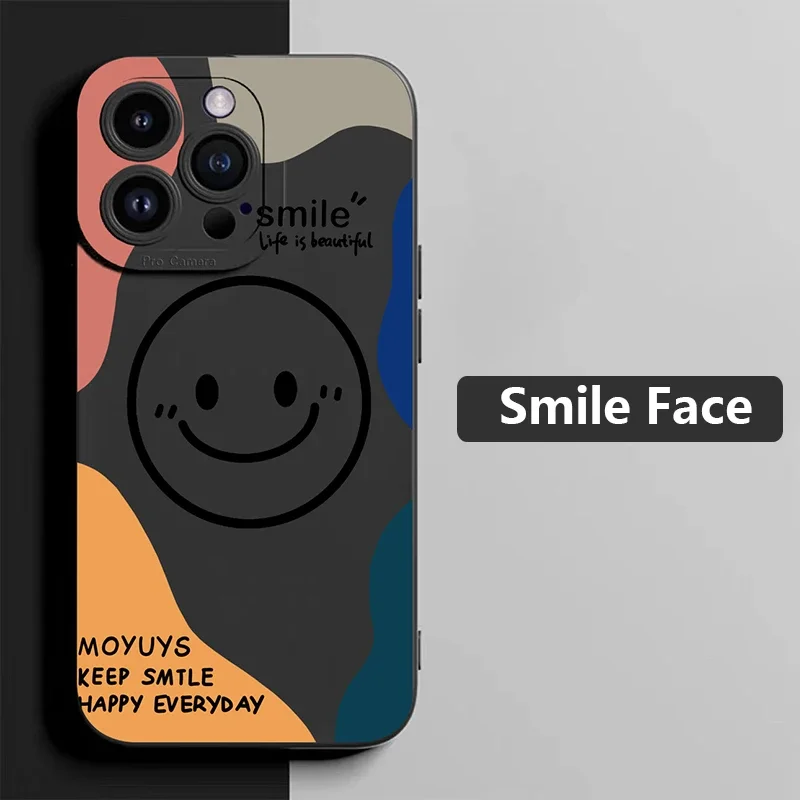 Cute Cartoon Smile Face Phone Case for IPhone 11 12 13 14 15 Pro Max Mini X XR XS Max 7 8 15 Plus SE2020 Shockproof Bumper Cover