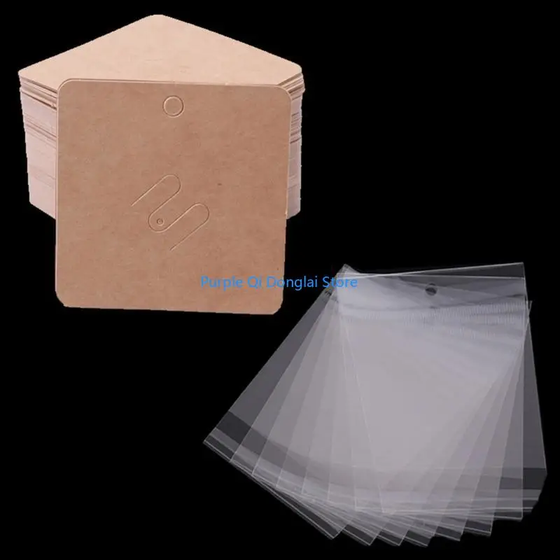 L21E 100x/lot Square Kraft Paper Display Cards Price-Label-Tag Jewelry Cards Holder