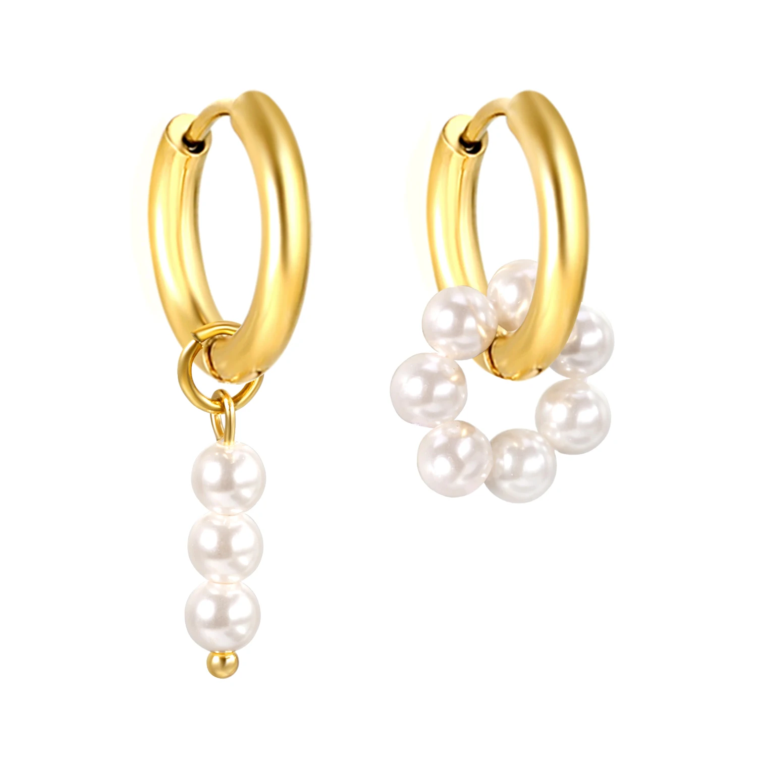 Modische Nischen-Ohrringe mit unregelmäßigem Kreisperlen-Anhänger, vergoldeter Edelstahl, eleganter und romantischer Schmuck für Frauen