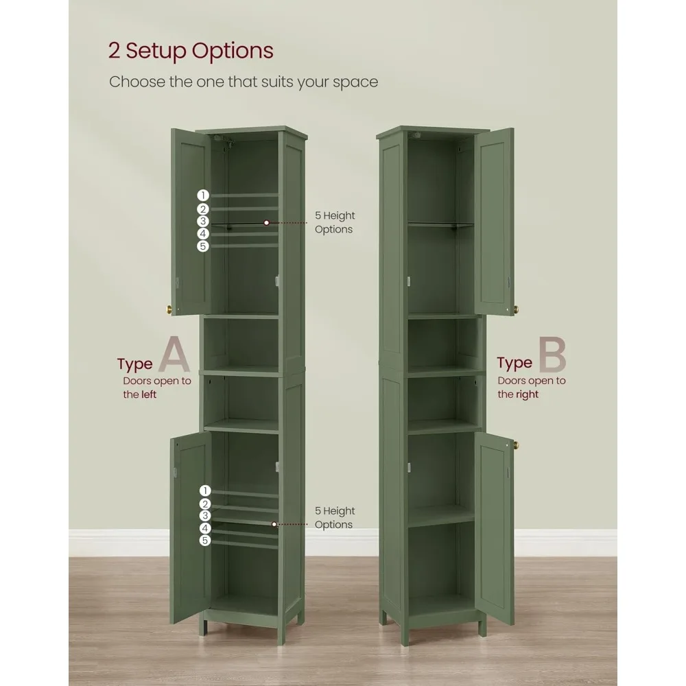 Illuminated Tall Bathroom Storage Cabinet with Adjustable Shelves for Compact Spaces