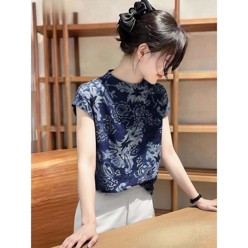 

New 2026 Summer Women's Loose Fit Printed T-Shirt Short Sleeve Comfortable Breathable Retro Versatile Chinese Style Top