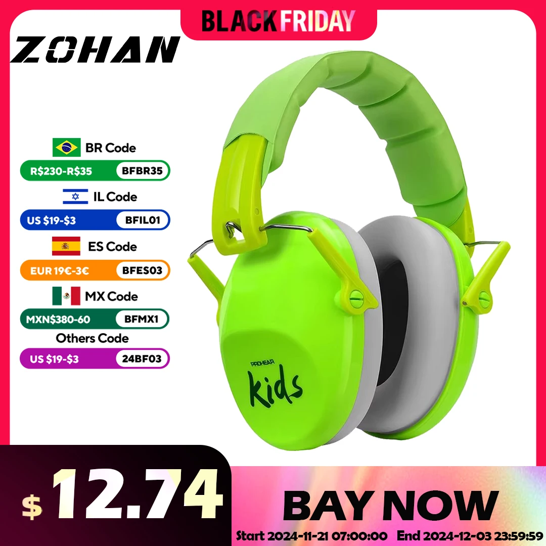 ZOHAN Kids Hearing Protection Earmuffs Baby Ear Defenders Noise Reduction Earmuff For Autism Children Toddlers Reading Sleeping