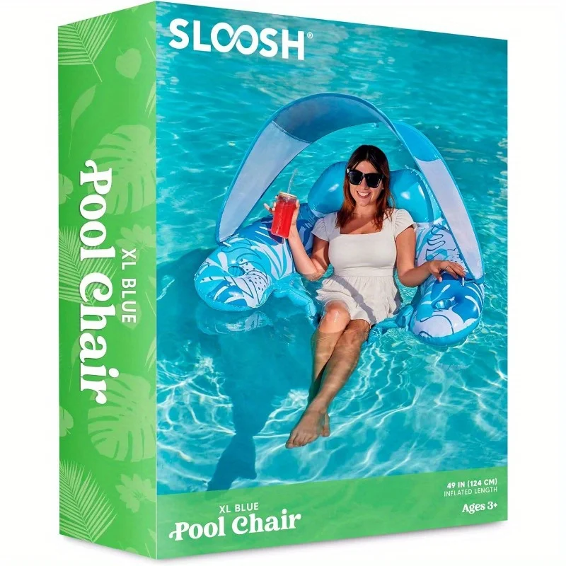 Flotadores Inflables para Piscina JOYFY XL con Toldo, Sillas Lounge con Portavasos para Adultos, Flotadores Inflables para Fiestas en la Playa y el Verano