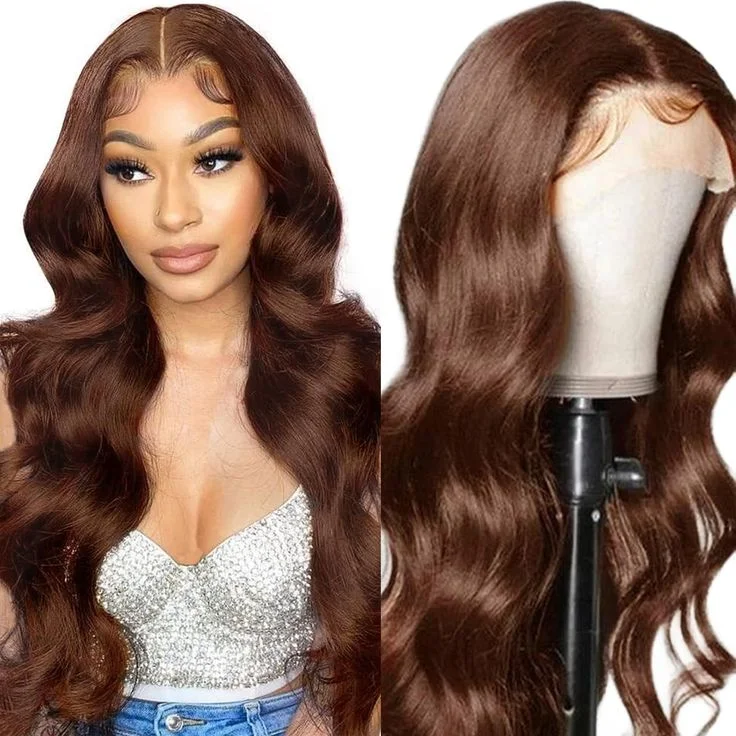 Wig renda depan tanpa lem Natural gelap, rambut palsu panjang 180 renda depan untuk wanita, warna coklat, gelombang tubuh lembut tanpa lem, panjang, renda, 26"