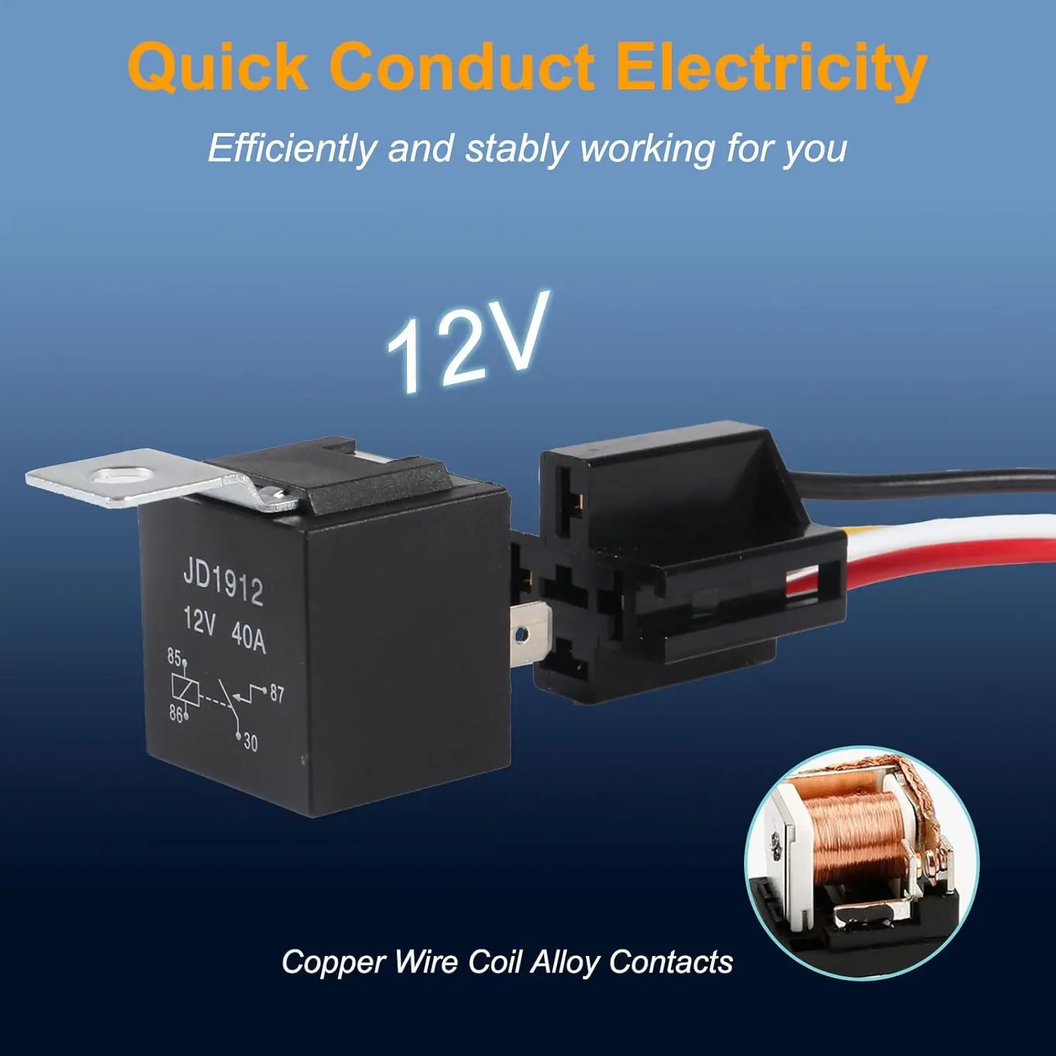 JD1912 Car Relay Harness 12V 40A 4 Pin SPST Harness Sockets with Color-labeled Wires for Automotive Truck Van Motorcycle Boat