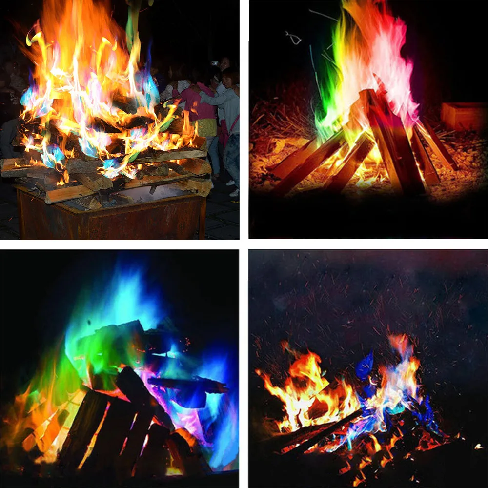 Mystical Fire Magic Tricks Color Flames Powder Bonfire Sachets Fireplace Pit Patio Toy Magician Pyrotechnics Party Glowing Props