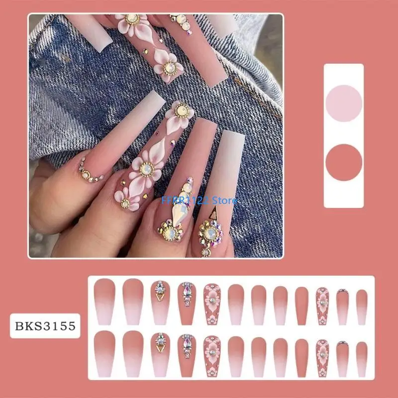 Y1UF Press on Gradient Camellia False Full Cover Acrylic for Festive Occasion and Stylish Manicure Lover