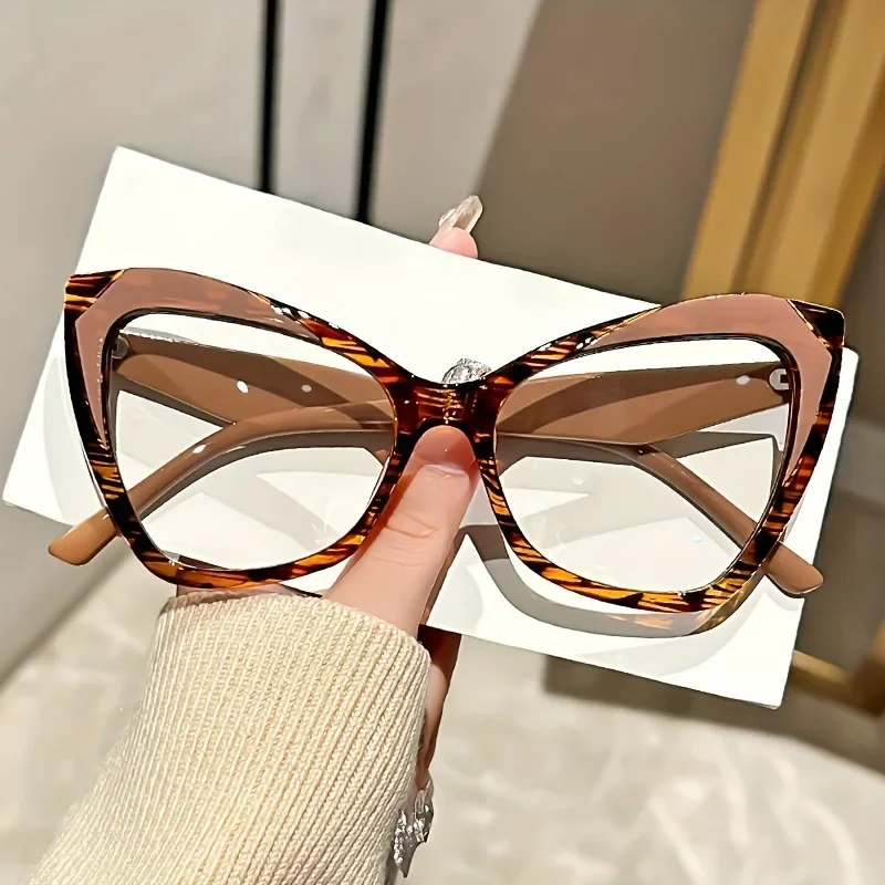 Trendy Cat Eye Eyeglasses Frame for Women Tortoise Shell Color Block Optical Glasses Fashion Clear Lens Eyewear for Daily Wear